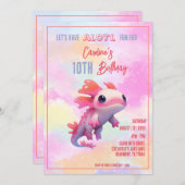 Invitation Jolie fille arc-en-ciel rose axolotl sous l'eau an (Devant / Derrière)