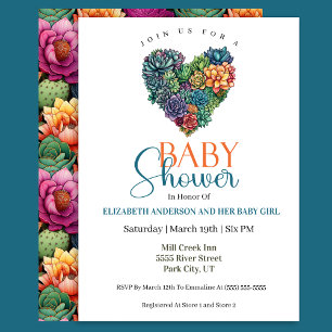 Invitation Jolie Fille au Cœur de Cactus Baby Shower