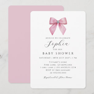 Invitation Jolie Fille au Nœud Rose Baby Shower