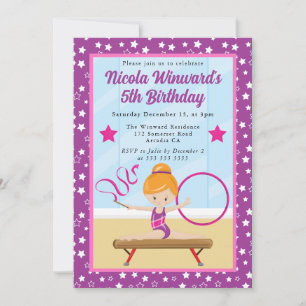 Invitation Jolie fille aux cheveux roux gymnaste Anniversair