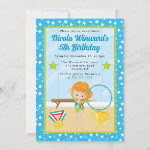 Invitation Jolie fille aux cheveux roux gymnaste Anniversair