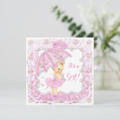 Invitation Jolie fille Baby shower Floral rose Blonde (Debout devant)