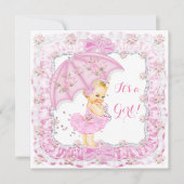 Invitation Jolie fille Baby shower Floral rose Blonde (Devant)