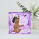 Invitation Jolie fille Baby shower papillon pourpre Ethnique (Debout devant)