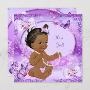 Invitation Jolie fille Baby shower papillon pourpre Ethnique