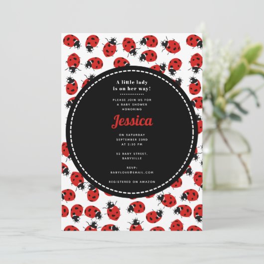 Invitation Jolie fille Baby shower Red Ladybug (Debout devant)