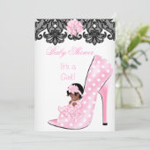 Invitation Jolie fille Baby shower rose bébé dentelle de chau (Debout devant)