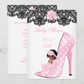 Invitation Jolie fille Baby shower rose bébé dentelle de chau (Devant / Derrière)