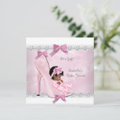 Invitation Jolie fille Baby shower rose diamant haut talon (Debout devant)