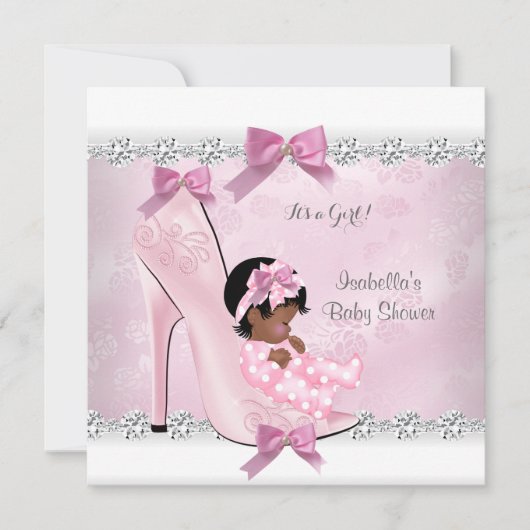 Invitation Jolie fille Baby shower rose diamant haut talon (Devant)