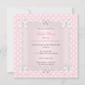 Invitation Jolie fille Baby shower rose Gris Brunette (Dos)