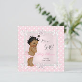 Invitation Jolie fille Baby shower rose gris ethnique (Debout devant)