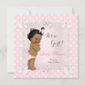 Invitation Jolie fille Baby shower rose gris ethnique (Devant)