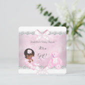 Invitation Jolie fille Baby shower rose Ours blanc (Debout devant)