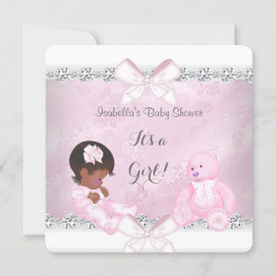 Invitation Jolie fille Baby shower rose Ours blanc