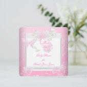 Invitation Jolie fille Baby shower rose Papillon blanc (Debout devant)