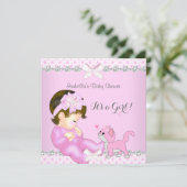 Invitation Jolie fille Baby shower rose Poka Dot Kitten 2 (Debout devant)