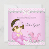 Invitation Jolie fille Baby shower rose Poka Dot Kitten 2 (Devant)