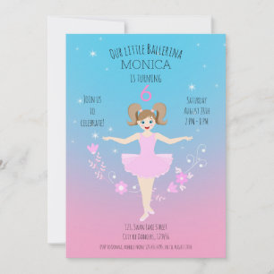 Invitation Jolie fille Ballerine Fête d'anniversaire