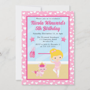 Invitation Jolie Fille Blonde Ballerine Enfants Anniversaire