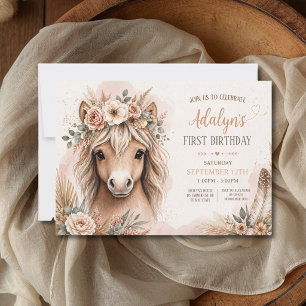 Invitation Jolie Fille Boho Cheval Premier Anniversaire