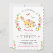 Invitation Jolie Fille Bunny Florale 3ème fête d'anniversaire (Devant)