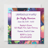 Invitation Jolie fille d'Anime noire avec anniversaire (Dos)