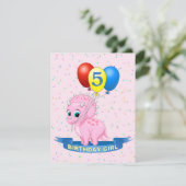 Invitation Jolie fille d'anniversaire rose bébé Tricératops D (Debout devant)