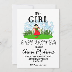Invitation Jolie Fille dans un Jardin de Fleurs Baby Girl Bab