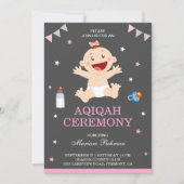 Invitation Jolie fille de bébé rose joyeux Aqiqah (Devant)