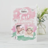 Invitation Jolie fille de fête d'anniversaire de premier anni (Debout devant)