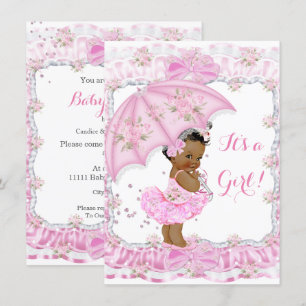 Invitation Jolie Fille de Fête de Bébé Fleur Rose Ethnique