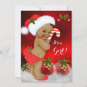 Invitation Jolie Fille de Fête de Naissance de Noël Rouge Bla