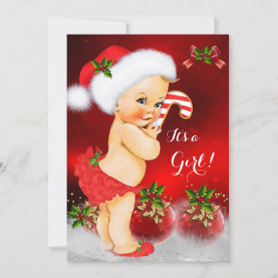 Invitation Jolie Fille de Fête de Naissance de Noël Rouge Bla