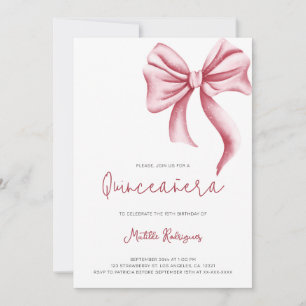 Invitation Jolie Fille de Quinze Ans avec un Nœud Rose pour P
