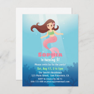 Invitation Jolie fille de sirène sous la mer fête d'anniversa