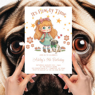 Invitation Jolie Fille et Pug C'est l'heure de la fête d'anni