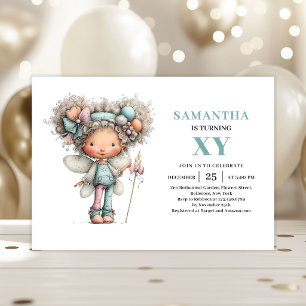 Invitation Jolie Fille Fée 9e Anniversaire Pastel Fantaisiste