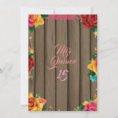 Invitation Jolie fille Fleurs colorées Bois rustique Quinceañ (Dos)