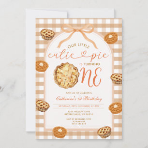 Invitation Jolie Fille Gingham Neutre Anniversaire d'Automne