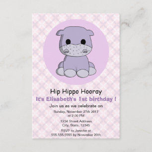 Invitation Jolie fille hippo violette fille anniversaire de e