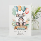 Invitation Jolie fille Koala Anniversaire (Debout devant)