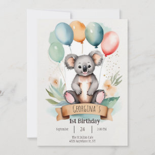 Invitation Jolie fille Koala Anniversaire