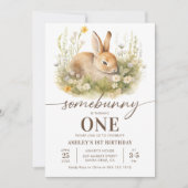 Invitation Jolie Fille Lapin Florale Première fête d'annivers (Devant)