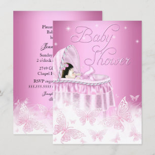 Invitation Jolie Fille Papillon Étincelant Rose Baby Shower