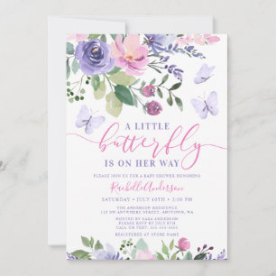 Invitation Jolie Fille Papillon Rose Violet Baby Shower
