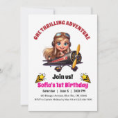 Invitation Jolie Fille Pilotant un Avion, Premier Anniversair (Devant)