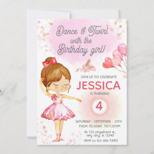 Invitation Jolie fille rose anniversaire ballet fête Invitati