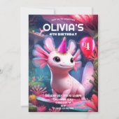 Invitation Jolie fille rose Axolotl Anniversaire (Devant)