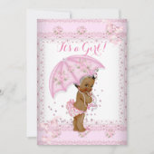 Invitation Jolie Fille Rose Baby Shower Fleur Parapluie EAA (Devant)